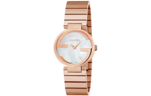 GUCCI Interlocking Wrist Watches Quartz Movement Stainless Steel Watchband Gold Dial Women's Watch