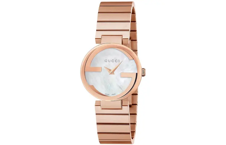 GUCCI Interlocking Wrist Watches Quartz Movement Stainless Steel Watchband Gold Dial Women's Watch