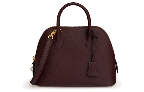 HERMES Bolide Bowling Ball Cow Leather One Shoulder Handbag 25 Women's Dark Red