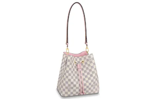 LOUIS VUITTON NOE Checkerboard Leather Bucket Bag, Portable Crossbody Bag, Shoulder Bag Women's Light Pink Rose