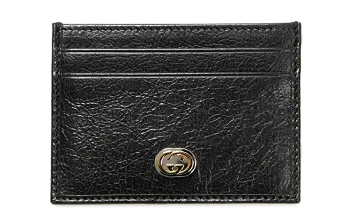 GUCCI Leather Card Holder Card Holder Men's Black