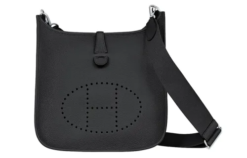 HERMES Evelyne Clemence Calfskin Crossbody Bag, Shoulder Bag 29 Women's 89 Noir Black