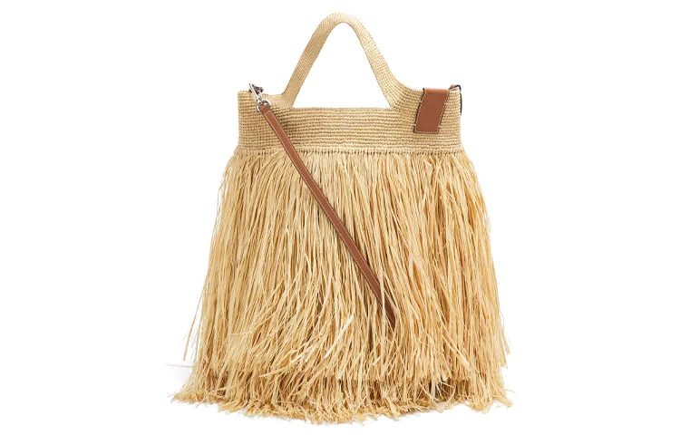 LOEWE Straw Woven With Cow Leather Handbag Women's Brown