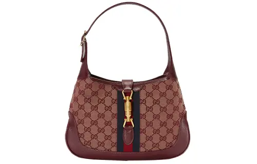 GUCCI Jackie 1961 Canvas With Leather Trim Crescent Shoulder Bag Shoulder Bag Women's Burgundy