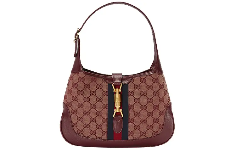 GUCCI Jackie 1961 Canvas With Leather Trim Crescent Shoulder Bag Shoulder Bag Women's Burgundy