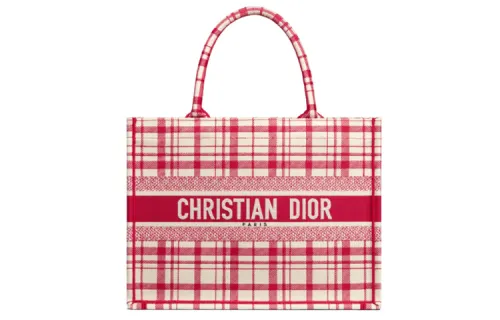 DIOR BookTote Embroidery Tote Bag, Shopping Bag, Handbag Small Women's Raspberry Red
