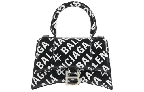 Balenciaga Hourglass Cow Leather Hourglass Bag, One Shoulder Handbag Extra Small Women's Black & White