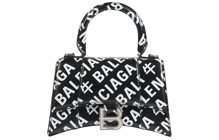 Balenciaga Hourglass Cow Leather Hourglass Bag, One Shoulder Handbag Extra Small Women's Black & White