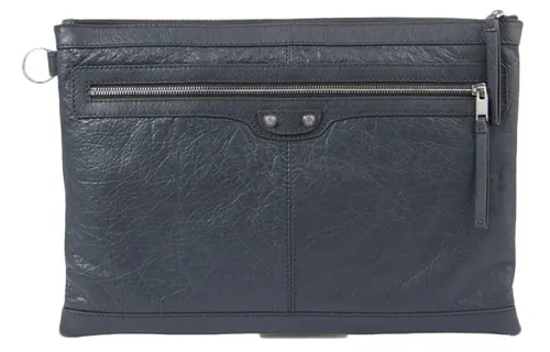 Balenciaga Zip Closure Sheepskin Clutch Regular Men's Dark Gray