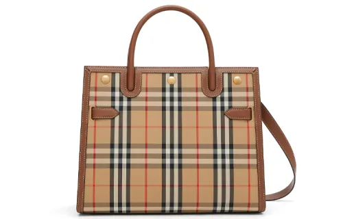 Burberry Small Vintage Check Two Handle Title Bag Archive Beige Brown
