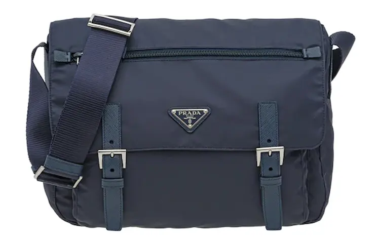 PRADA Adjustable Strap Fabric Messenger Bag, Shoulder Bag, Crossbody Bag Women's Blue