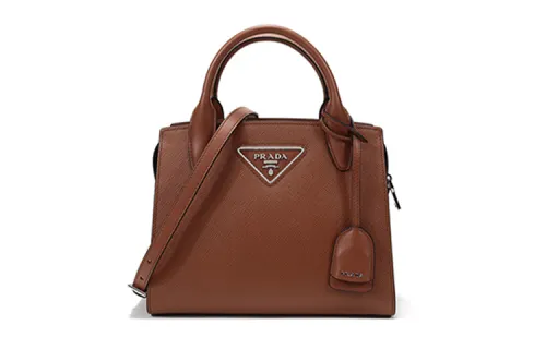 PRADA Saffiano Cow Leather Crossbody Handbag Women's Cognac