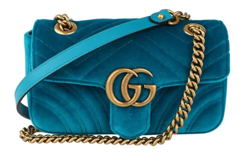 GUCCI GG Marmont Velvet Crossbody Bag, Shoulder Bag Small Women's Peacock Blue