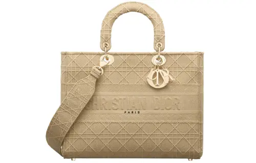 DIOR Lady D Lite Cotton Handbag, Shoulder Bag, Crossbody Bag Large Women's Beige