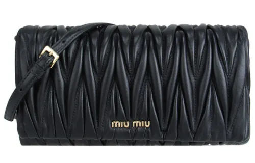 MIU MIU Matelassé Lambskin Shoulder Bag, Crossbody Bag Women's Black