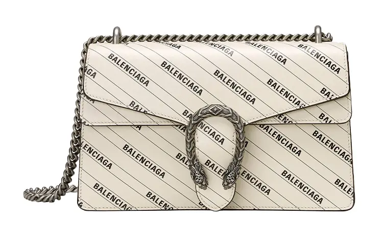 GUCCI Balenciaga Collaboration Dionysus Leather Shoulder Bag Small Women's White