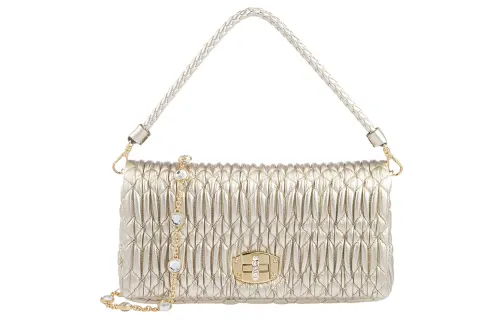MIU MIU CRYSTAL Sheepskin Handbag, Shoulder Bag Mini Women's Silver