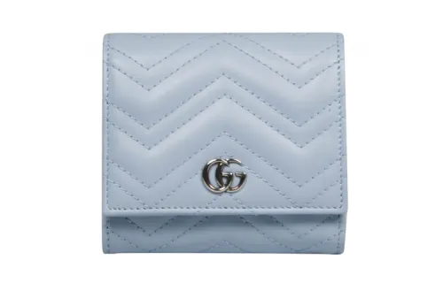 GUCCI Quilted Leather Wallet Women's Macaron Blue