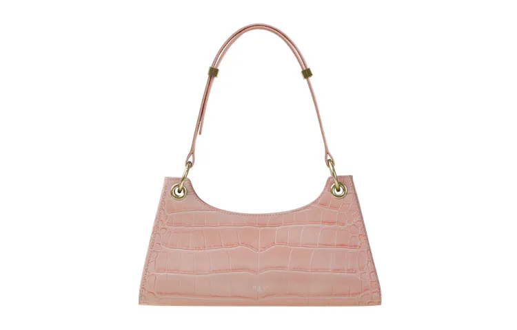 APEDE MOD Crocodile Pattern Cow Leather Frog Bag Baguette Shoulder Bag Women's Cherry Blossom Pink
