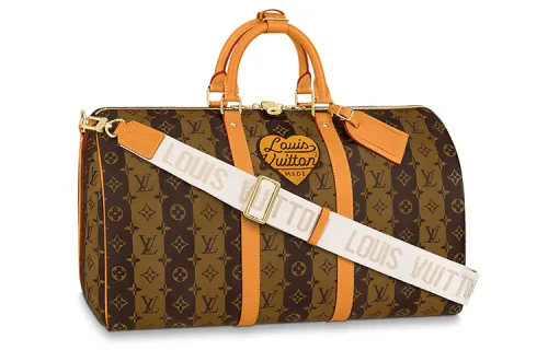 LOUIS VUITTON Keepall Bandouliere X Nigo 50 Monogram Stripes Brown