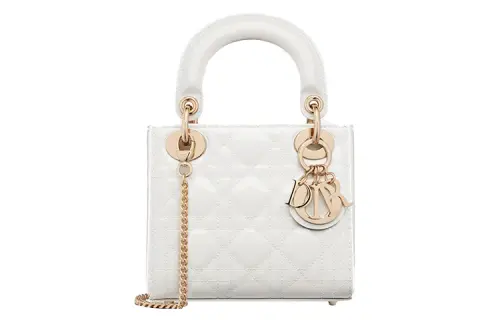 DIOR Lady Dior Patent Leather, Cow Leather Handbag, Shoulder Bag, Crossbody Bag Mini Women's Milk White