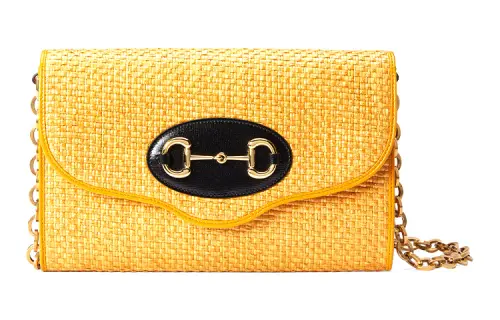 GUCCI Fabric With Leather Crossbody Bag, Shoulder Bag Women's Yellow