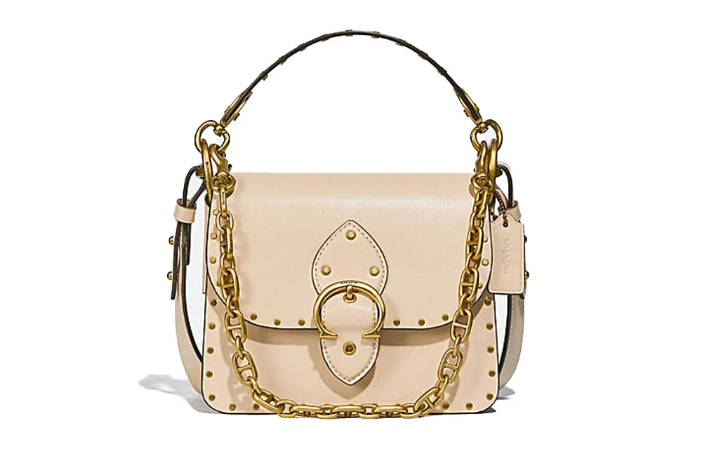 COACH Beat Leather Square Bag, Crossbody Bag, Shoulder Bag Small Women's Ecru