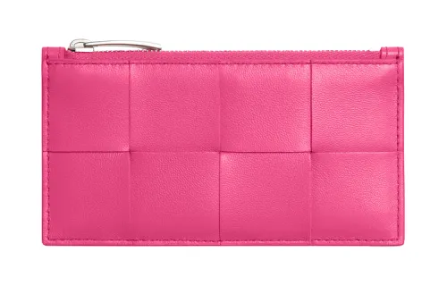 Bottega Veneta Woven Cow Leather Sheepskin Card Holder Women's Candy Pink