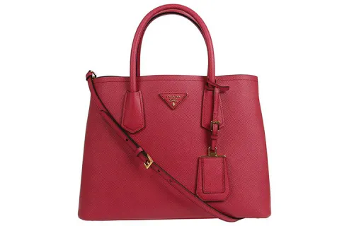 PRADA Saffiano Cow Leather One Shoulder Handbag Women's Rose Red