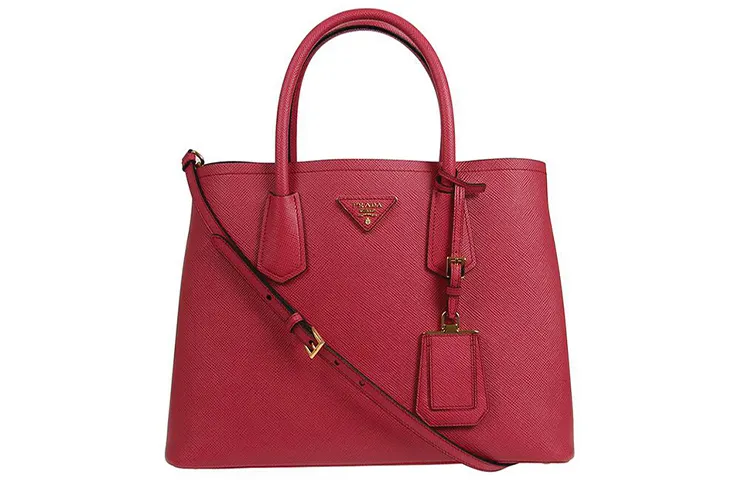 PRADA Saffiano Cow Leather One Shoulder Handbag Women's Rose Red