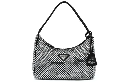 PRADA Crystal Full Diamond Satin Shoulder Bag, Handbag, Shoulder Bag Women's Black/Silver