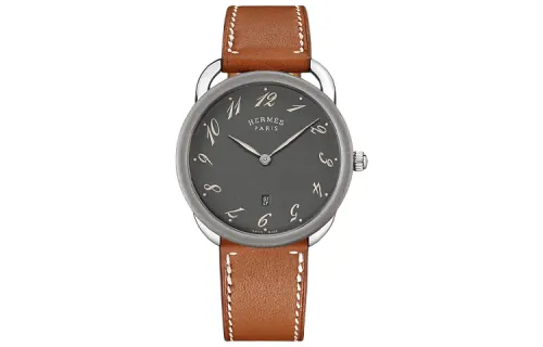 HERMES Arceau Wrist Watches Quartz Movement Genuine Leather Strap 40mm Gray Dial Women's Watch 30m Water Resistant