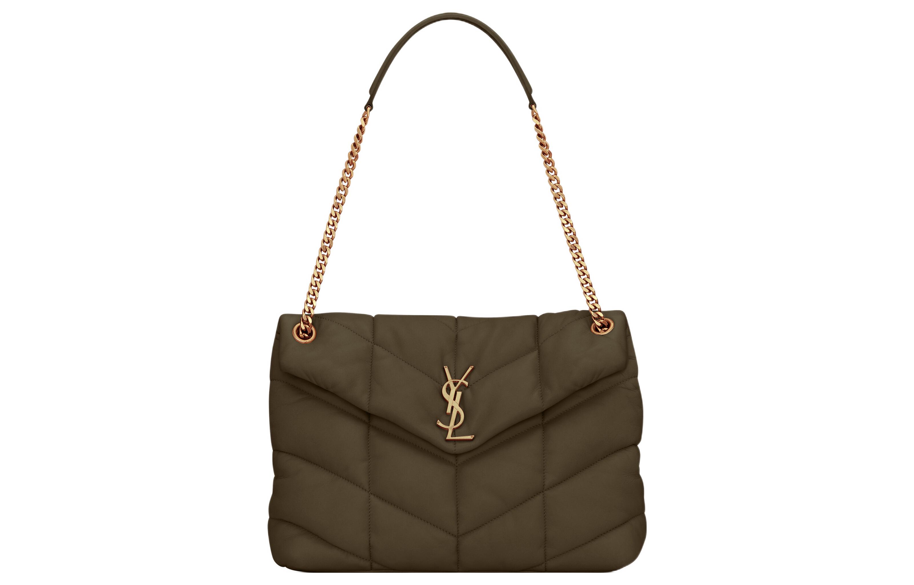 SAINT LAURENT PUFFER Sheepskin Cloud Bag, Pillow Bag, Crossbody Bag, Shoulder Bag Medium Women's Army Green