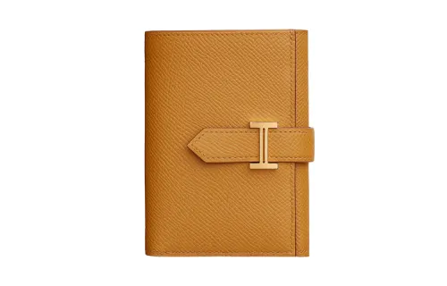 HERMES Bearn Gold tone Lock Epsom Calfskin Wallet Women's Sesame/Dusty Blue