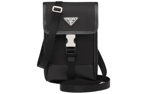 PRADA Saffiano Leather With Recycled Nylon Cell Phone Pouch Unisex Black