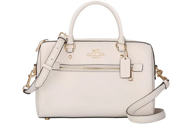 COACH Rowan Leather Boston Bag, Bucket Bag, Shoulder Bag, Handbag, Crossbody Bag Large Women's Chalk White