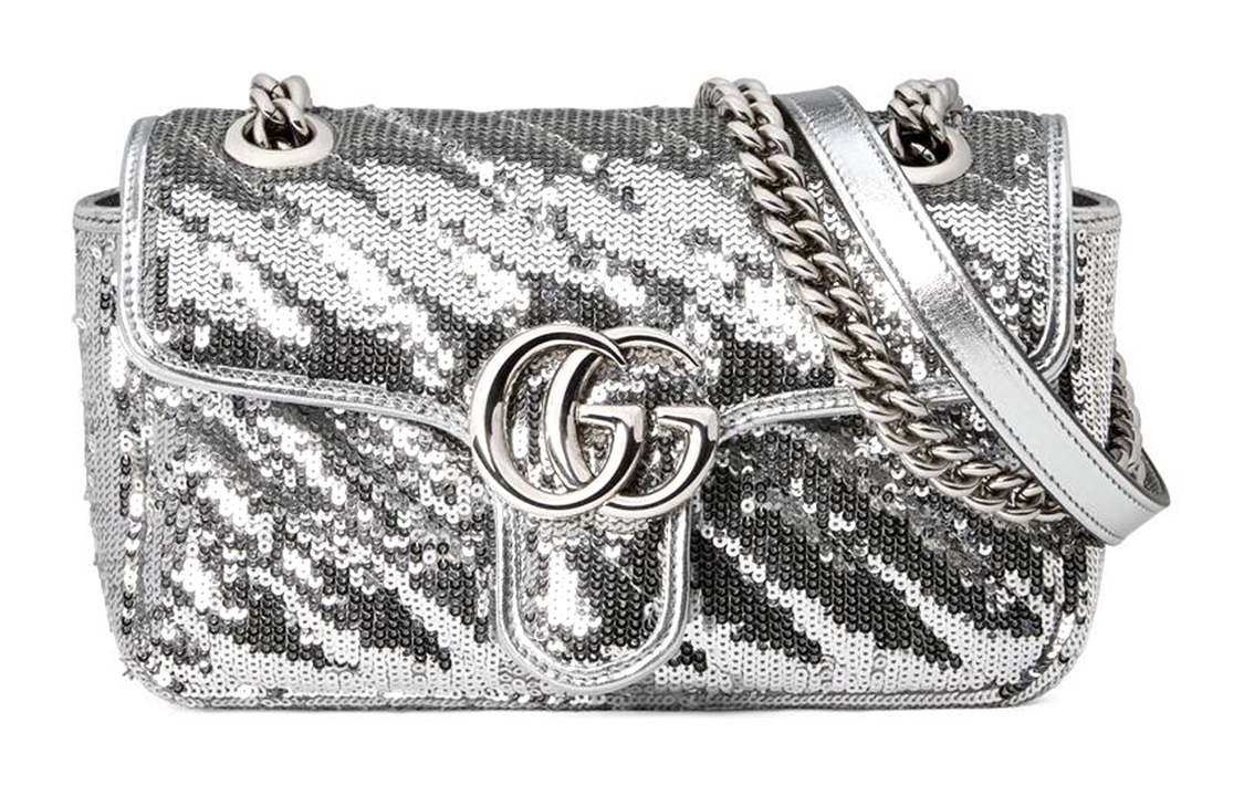GUCCI GG Marmont Silk Crossbody Bag, Shoulder Bag Small Women's Silver