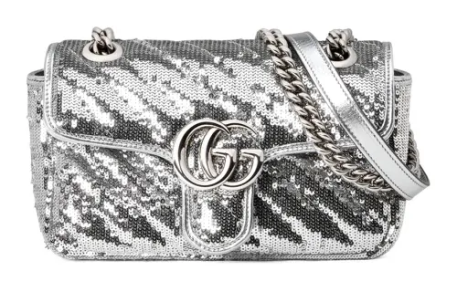 GUCCI GG Marmont Silk Crossbody Bag, Shoulder Bag Small Women's Silver
