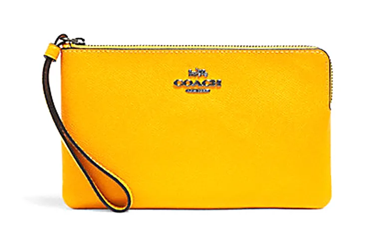 COACH Leather Clutch Small Women's Candy Yellow