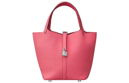 HERMES Picotin Lock Clemence Bullock Leather Basket Bag, Bucket Bag, Handbag 22 Women's 8W Rose Azalee Lipstick Powder