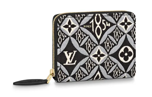 LOUIS VUITTON Zippy Zip Closure Cow Leather Coin Purse Unisex Black White