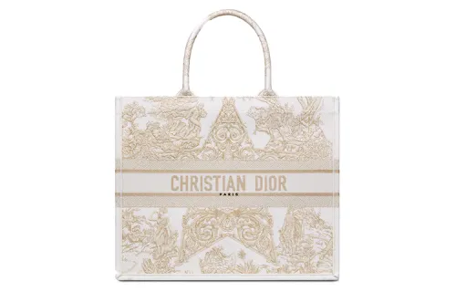 DIOR BookTote Pattern Embroidery Tote Bag, Shopping Bag, Shoulder Bag, Handbag Regular Women's Gold