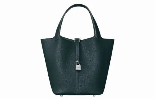 HERMES Picotin Lock Clemence Bullock Leather Basket Bag, Bucket Bag, Handbag 22 Women's 6O Vert Cypress