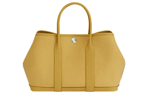 HERMES Garden Party Canvas With Negonda Calfskin Handbag 30 Women's Ginger Yellow/Cardamom Green