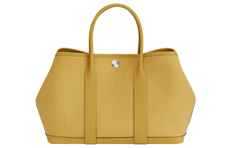 HERMES Garden Party Canvas With Negonda Calfskin Handbag 30 Women's Ginger Yellow/Cardamom Green