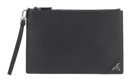 PRADA Horizontal Cow Leather Clutch Men's Black