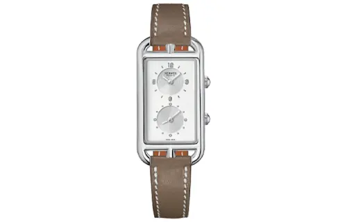 HERMES Nantucket Dual Time Wrist Watches Quartz Movement Leather Strap White Dial Women's Watch