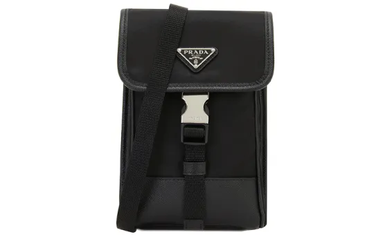 PRADA Buckle Nylon Crossbody Bag With Cell Phone Pouch Men's Black