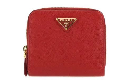PRADA 3 Card Slots Leather Wallet Women's Red