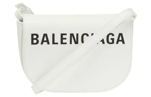 Balenciaga Logo Leather Saddle Bag, Shoulder Bag, Crossbody Bag Regular Unisex White